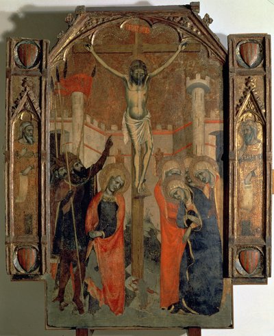 La Crocifissione, sezione superiore del pannello centrale del grande altare di Almudaina, completato nel 1358 da F. Bassa and R. Destorrents