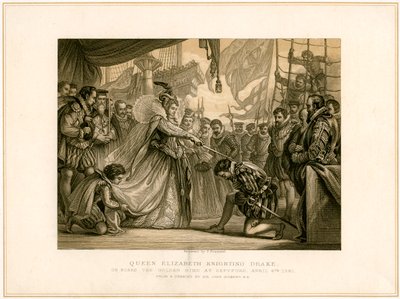La regina Elisabetta nomina cavaliere Drake a bordo del Golden Hind, 4 aprile 1581, XIX secolo da F Fraenkel