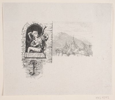 Vignetta per la poesia di J. P. Jacobsen, "Il paggio seduto in alto sulla torre" da F. Hendriksen