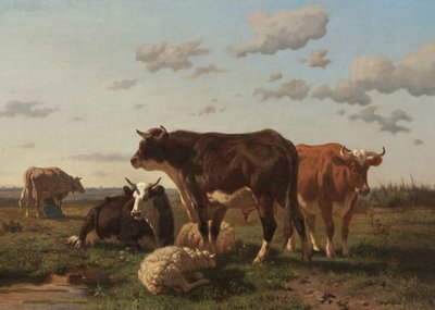 Bovini e pecore in un paesaggio, 1850 da F. Jurnet