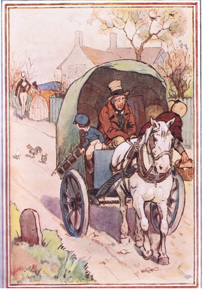 Mentre si allontanavano sua madre uscì di corsa dal cancello, illustrazione da David Copperfield, 1914 da F. M. B. Blaikie