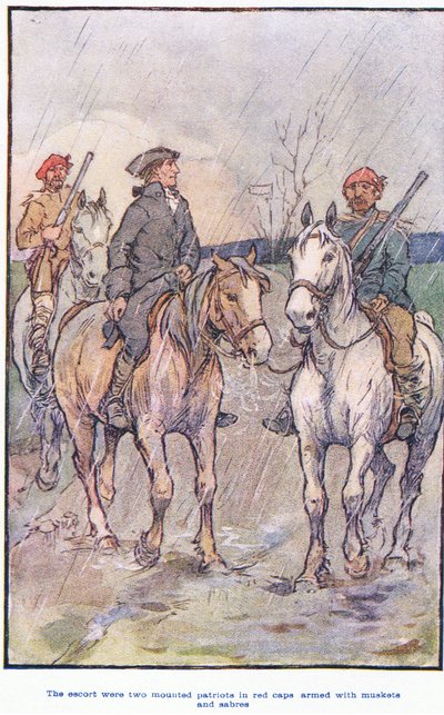La scorta era composta da patrioti a cavallo con berretti rossi, armati di moschetti e sciabole da F. M. B. Blaikie