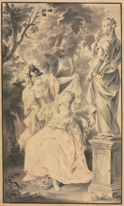 Scena allegorica: Coppia davanti a una statua, 1700 da F. Muller