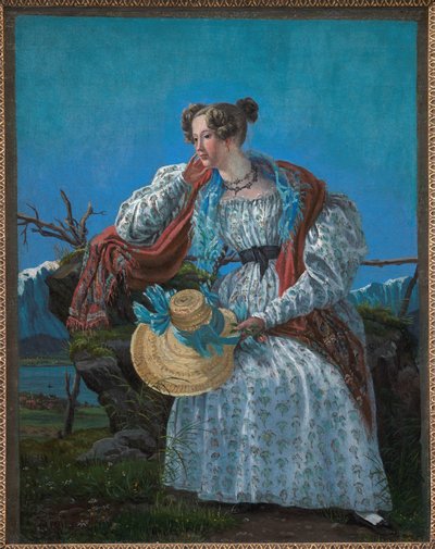 Giovane donna seduta in un paesaggio norvegese da F. Sødring