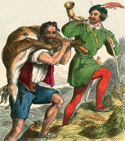 Robin Hood e Little John che portano a casa il cervo grasso da F. Tayler