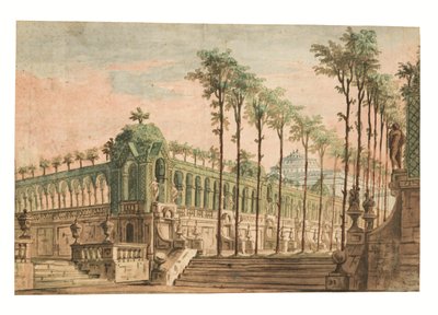 Progetto scenico di un giardino di palazzo da Fabrizio Galliari