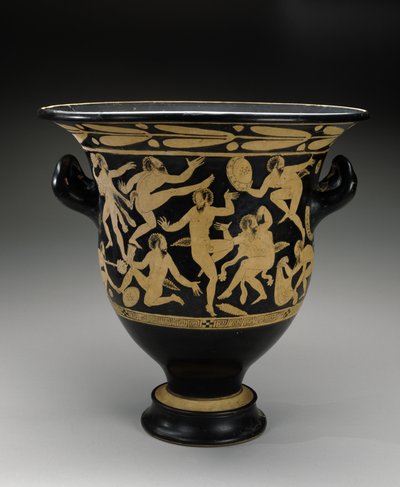Cratere a campana a figure bianche con satiri danzanti, 400-351 a.C. (terracotta) da Faliscan