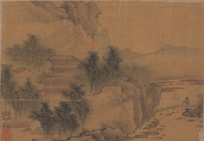 Paesaggio con uomo che attraversa un ponte da Fan Hong