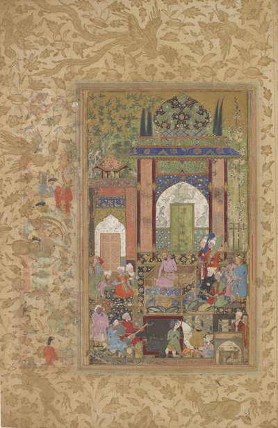 Babur riceve un cortigiano, foglio staccato da una copia dispersa del Baburnama (Tuzuk-i Baburi) di Zahir-al-Din Muhammad Babur, c.1580-85 da Farrukh Beg
