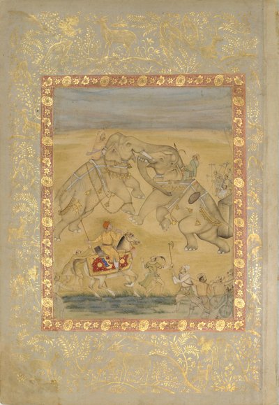 Jahangir che osserva un combattimento tra elefanti da Farrukh Chela