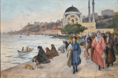 Mafalda sulle Rive del Bosforo, la Moschea Dolmabahce sullo Sfondo da Fausto Zonaro