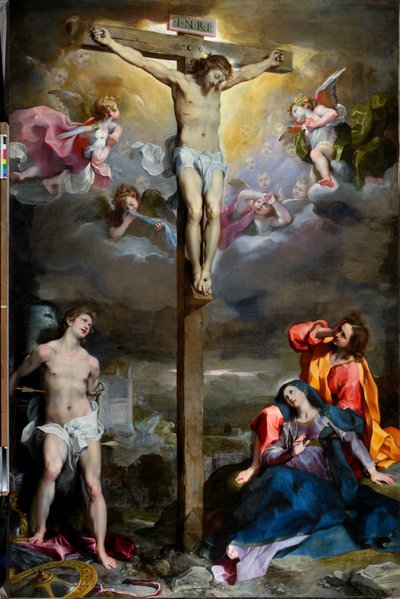 Crocifissione di Cristo con Nostra Signora, San Giovanni Evangelista e San Sebastiano da Federico Fiori Barocci or Baroccio