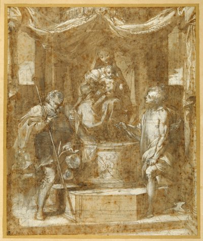 La Vergine e il Bambino in trono sotto un baldacchino, con i Santi Rocco e Sebastiano da Federico Fiori Barocci or Baroccio