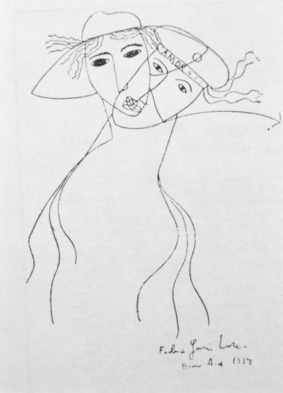 Disegno per illustrare una delle sue poesie, realizzato a Buenos Aires da Federico Garcia Lorca