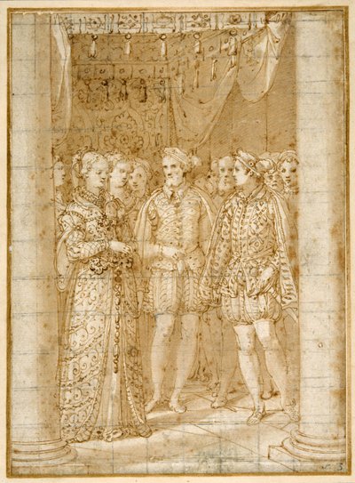 Fidanzamento di Ottaviano Farnese con Margherita di Parma, alla presenza di Enrico II di Francia da Federico Zuccaro