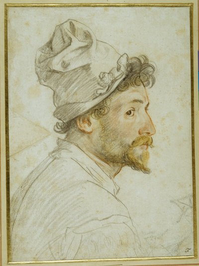 Testa e spalle di un uomo barbuto con berretto da Federico Zuccaro