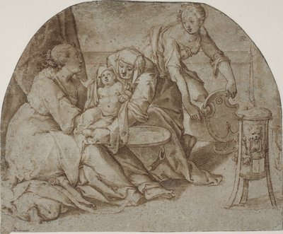 Il bambino Gesù bagnato da Maria, Anna e una domestica da Federico Zuccaro