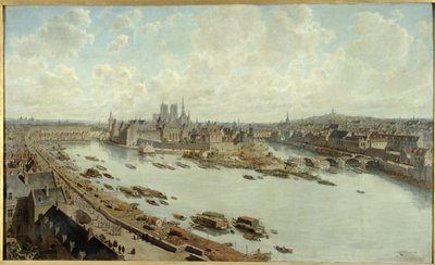 Veduta Panoramica di Parigi nel 1588, dai tetti del Louvre, con il Pont-Neuf in costruzione da Fedor (1839 1922) Hoffbauer