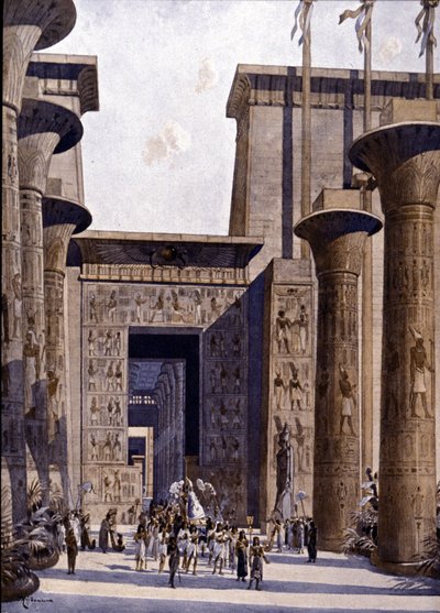 Ricostruzione del Tempio di Amon. Illustrazione di F. Hoffebauer. XIX secolo. da Fedor (1839 1922) Hoffbauer