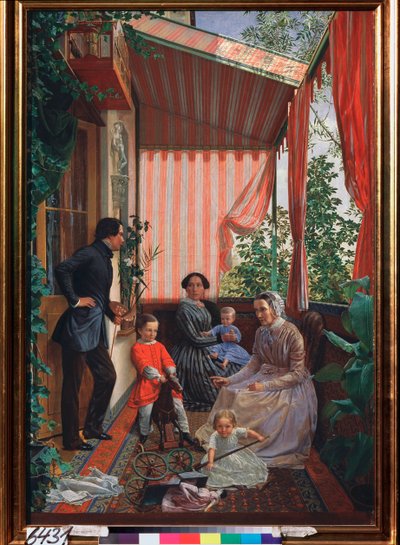 Ritratto di famiglia sul balcone da Fedor Mikhailovich Slavyansky
