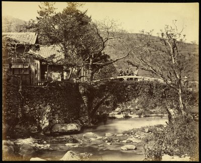 Casa del tè e ponte sulla strada di Tokaido da Felice Beato