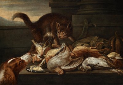 Natura morta di caccia con gatto da Felice Boselli