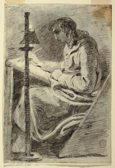 Un Artista che Disegna alla Luce della Lampada da Felice Giani