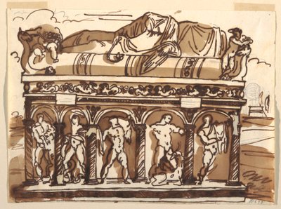 Disegno, Un sarcofago romano nei Musei Vaticani, 1820 ca. da Felice Giani