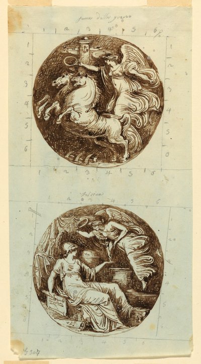 Disegno, Vittoria alata a cavallo di un carro; Vittoria alata che incorona Minerva; due tondi, 1805 ca. da Felice Giani