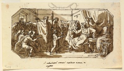 Disegno, Progetto di soffitto: Ambasciatore romano chiede al sabino Numa Pompilio di regnare su Roma, Sala di Numa Pompilio, Palazzo Milzetti, Faenza, 1802-05 da Felice Giani
