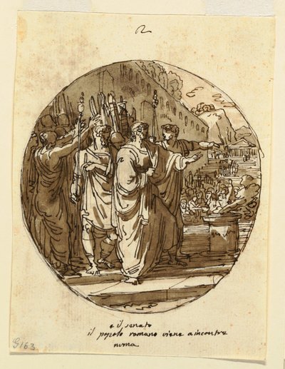 Disegno, Progetto di soffitto per Numa Pompilio accolto a Roma dopo la sua elezione, Sala di Numa Pompilio, Palazzo Milzetti, Faenza, 1804-05 da Felice Giani