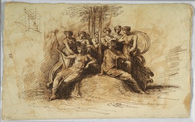 Disegno, Autoritratto di Felice Giani; recto:  Muse sedute sotto un albero, fine del XVIII-inizio del XIX secolo. da Felice Giani
