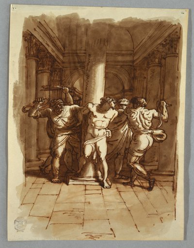 Disegno, pagina del quaderno di schizzi: Flagellazione di Cristo, 1810-15 da Felice Giani