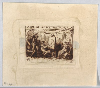 Scena figurativa con artista che disegna figura femminile mentre un uomo osserva da dietro da Felice Giani