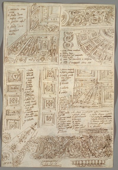 Quattro studi decorativi di soffitti; Verso: Studi anatomici da Felice Giani