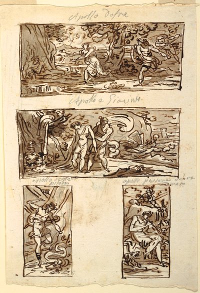 Quattro disegni del mito di Apollo; Decorazione di una parete sopra un camino, Sala di Apollo, Palazzo Cavina, Faenza da Felice Giani