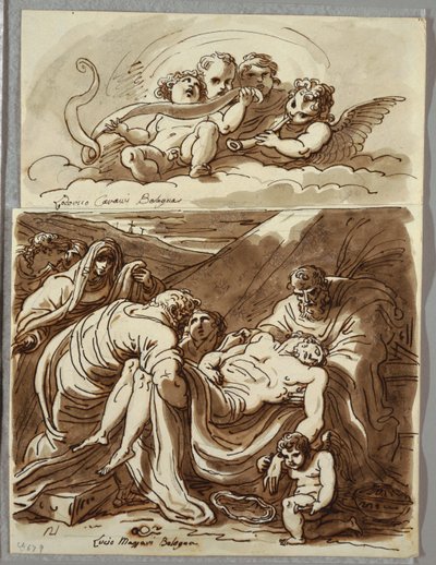Quattro putti che fanno musica, studio dopo Lodovico Carracci; Cristo, studio dopo Massari da Felice Giani