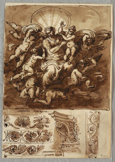 Madonna in gloria, studio dopo Bartolomeo Passeroti Bologna; dettagli architettonici da Felice Giani