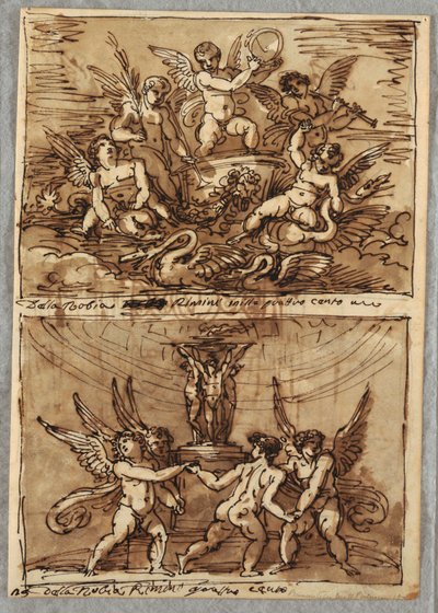 Putti in un carro con delfini e cigni da Felice Giani