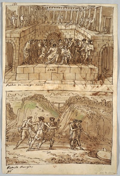 Pagina di taccuino, foglio 98: Due dipinti dopo Caravaggio e Raffaello; Verso: Aquila e bue da Felice Giani