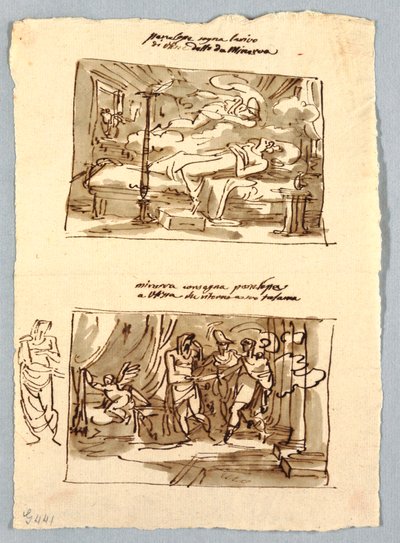 Pagina di taccuino con scene classiche da Felice Giani