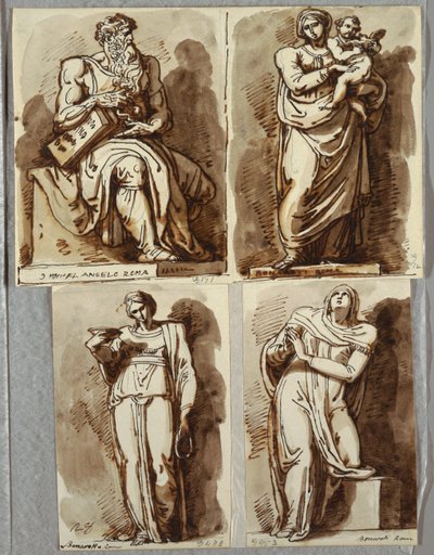 Studi su quattro statue sulla tomba di Giulio II, dopo Michelangelo: Mosè; Madonna col Bambino; Leah, Virtù; Rachele, Religione da Felice Giani