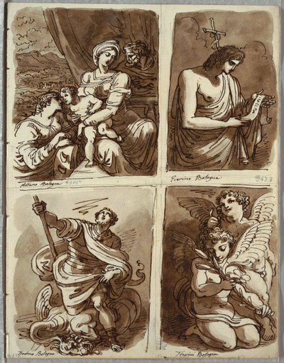 La Sacra Famiglia con Santa Caterina; San Giovanni Battista, dopo Guercino; San Giorgio e il Drago, dopo Alessandro Tiarini; Due Putti da Felice Giani