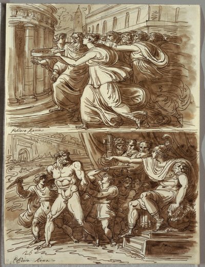 La vestale Tuccia porta acqua nel setaccio; Due studi dopo Polidoro da Caravaggio da Felice Giani