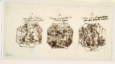 Tre schizzi di soggetti di Teseo, per la Sala di Teseo, Palazzo Gaddi, Forlì da Felice Giani