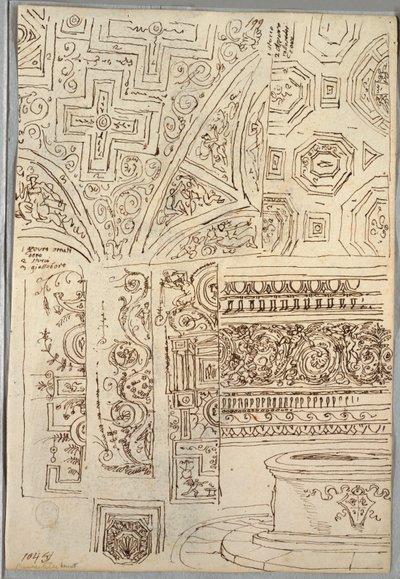 Due Studi Decorativi di Soffitti; (verso) Studi di Teste da Felice Giani
