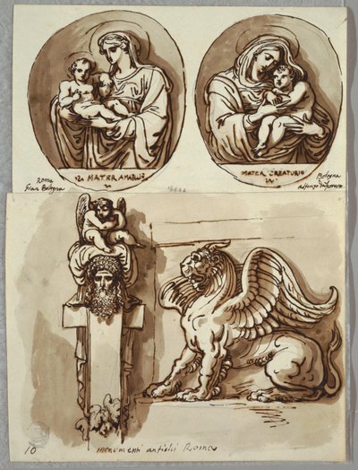 Due Disegni della Madonna e Bambino in Ovali, Studi dopo Giambologna e Alfonzo da Ferrero; Erma e Chimera, dopo Antico da Felice Giani