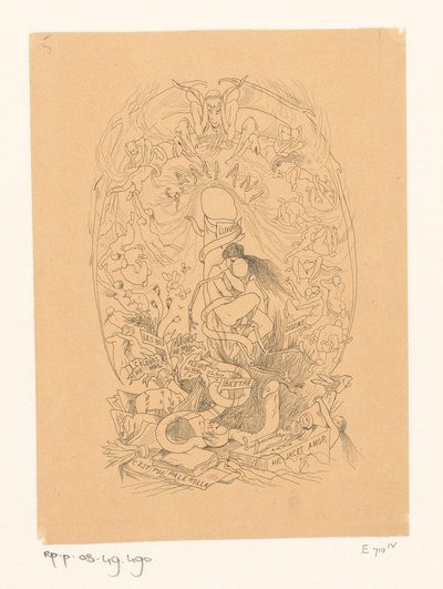 Frau in amouröser Umarmung mit einem Skelett da Félicien Rops