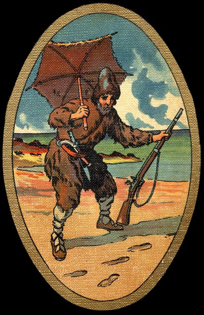 Robinson Crusoe: Illustrazione di Felician Myrbach Myrbach Rheinfeld (1853-1940) per il libro di Daniel Defoe Robinson Crusoe. Circa 1934 da Felicien baron de Myrbach Rheinfeld
