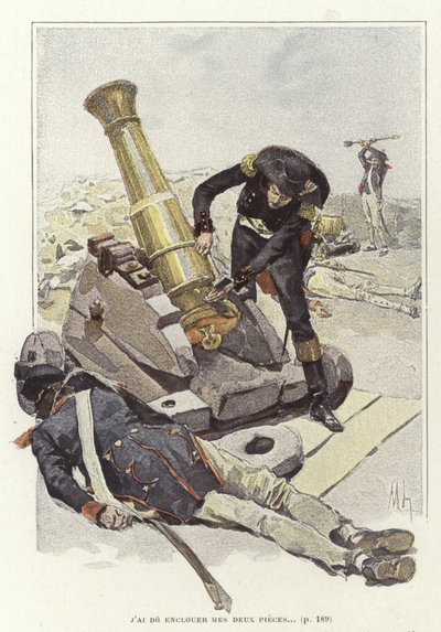 Un soldato ispeziona un cannone accanto al corpo di un soldato morto da Felicien baron de Myrbach Rheinfeld